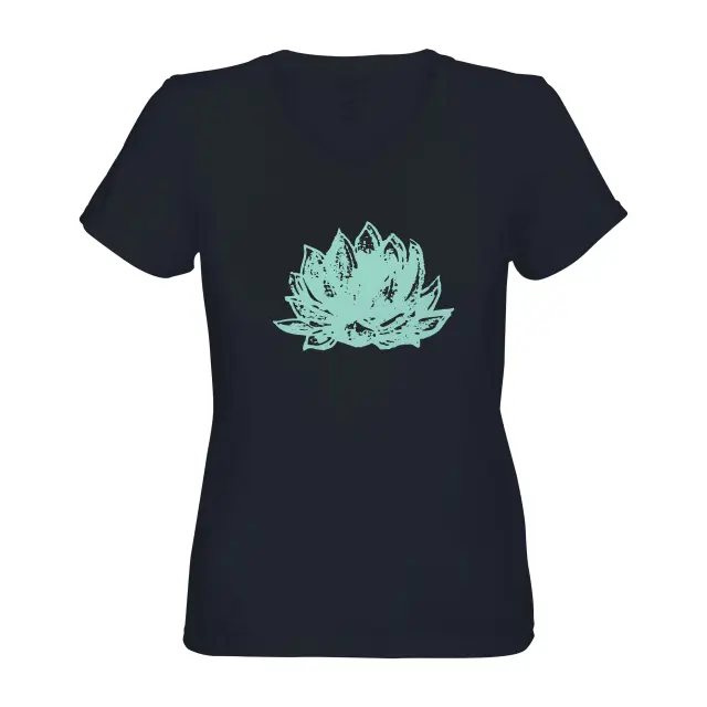 Green Succulent Sketch Shirt // Black Vneck